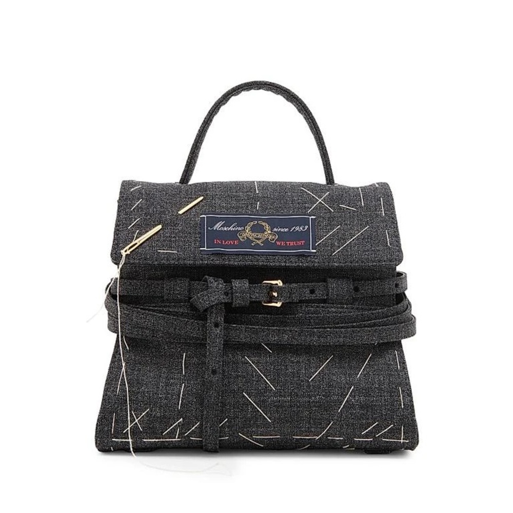 Moschino Mini Tie Me Topstitch Wool-Blend Top Handle Bag